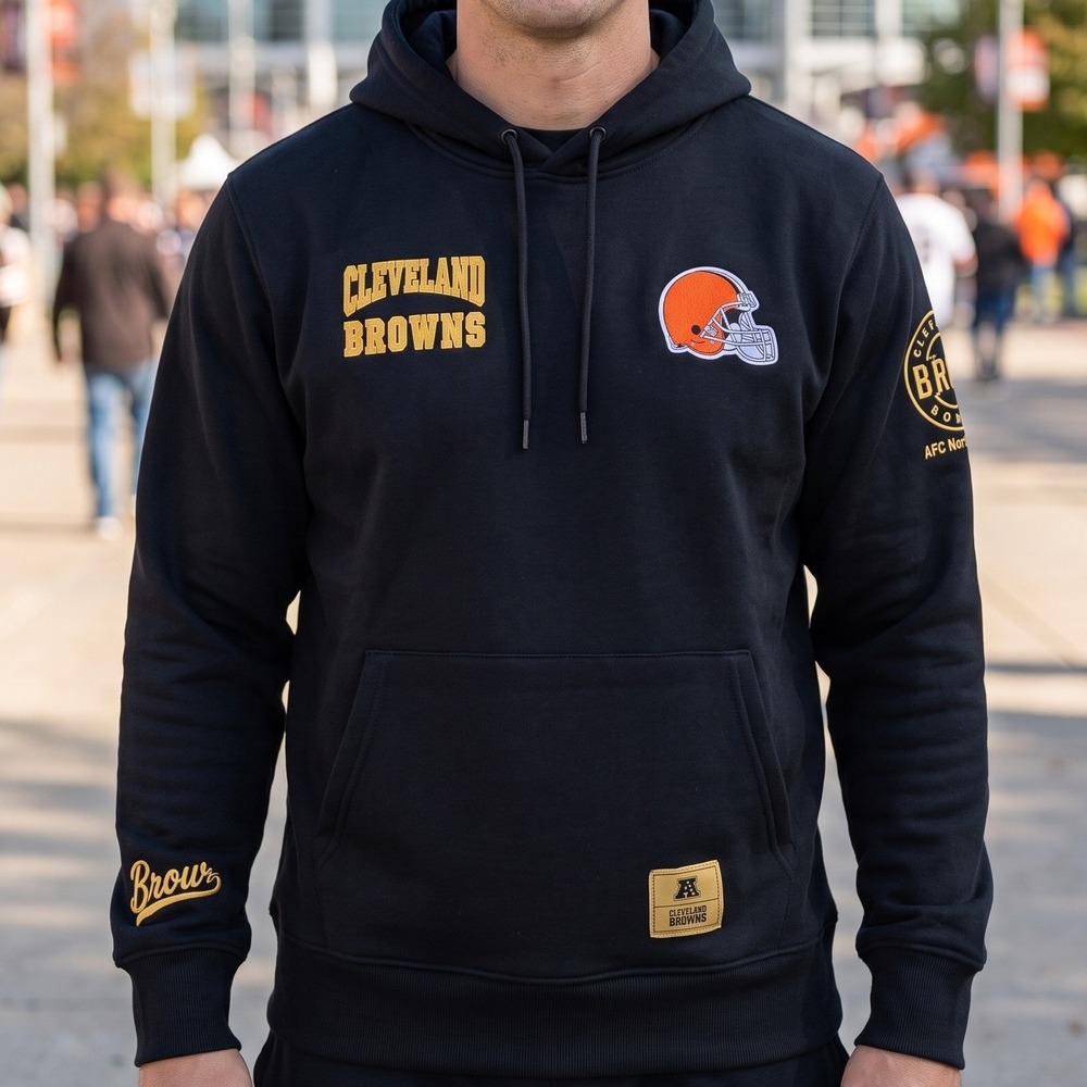 Cleveland Browns NFL Ultra Game Black Gold Pullover Hoodie Mens Medium 1946 AFC